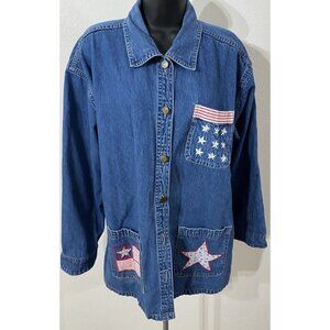 Good Too Go Womens Size XL Jacket Shirt Jean Embroidered Patriotic